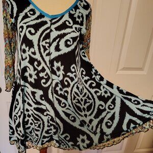 Beautiful Vintage Hand Jive Wear Art Colorful Flared Tunic Travel Shirt